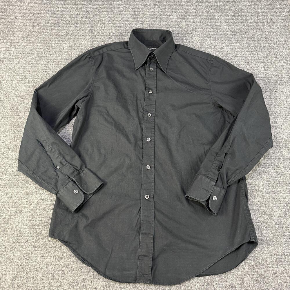 Armani Shirt Mens 41 16 Black Button Front Dress Long Sleeve Cotton **read**
